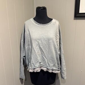 Umitunal Women’s XS Casual Light Gray Distressed Sweatshirt